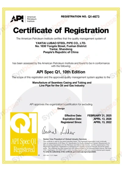 Lubao Steel Pipe — API Q1 registration certificate