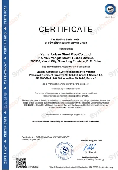 Lubao Steel Pipe — PED certificate