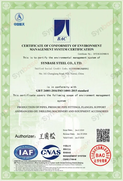 Synbase ISO 14001 environmental management certificate