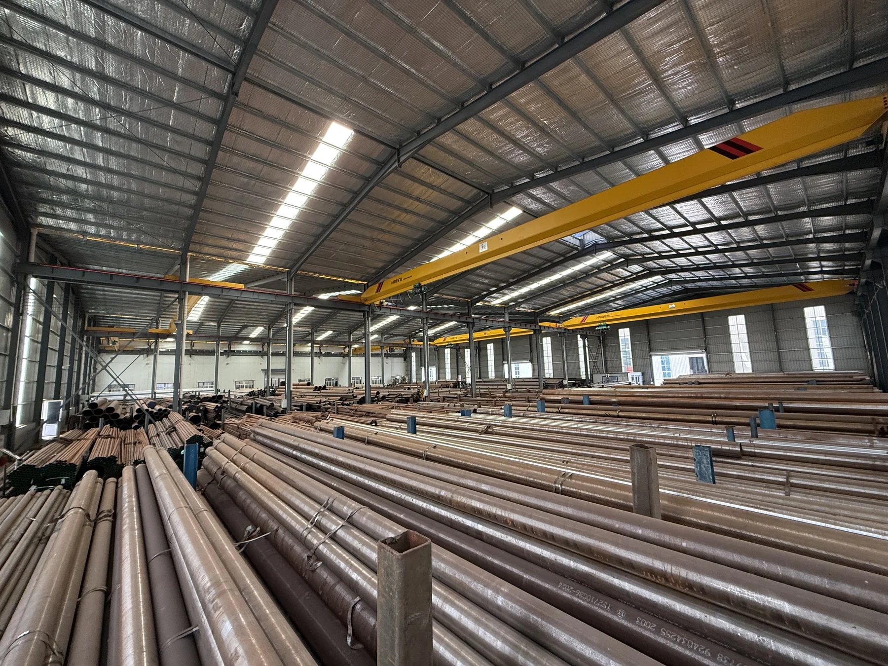 Steel pipe warehouse overview and storage bays