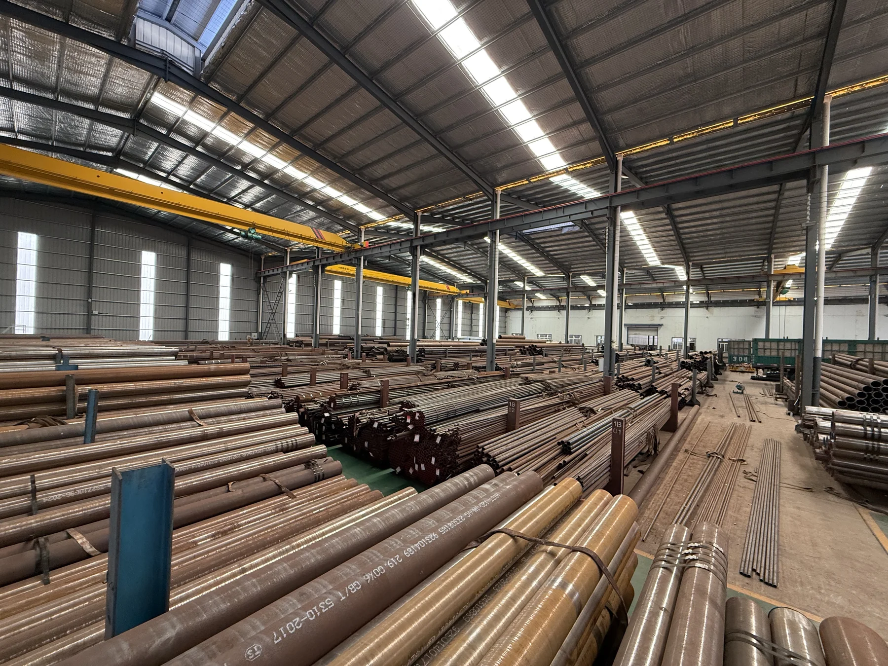 Steel pipes sorted into storage bays