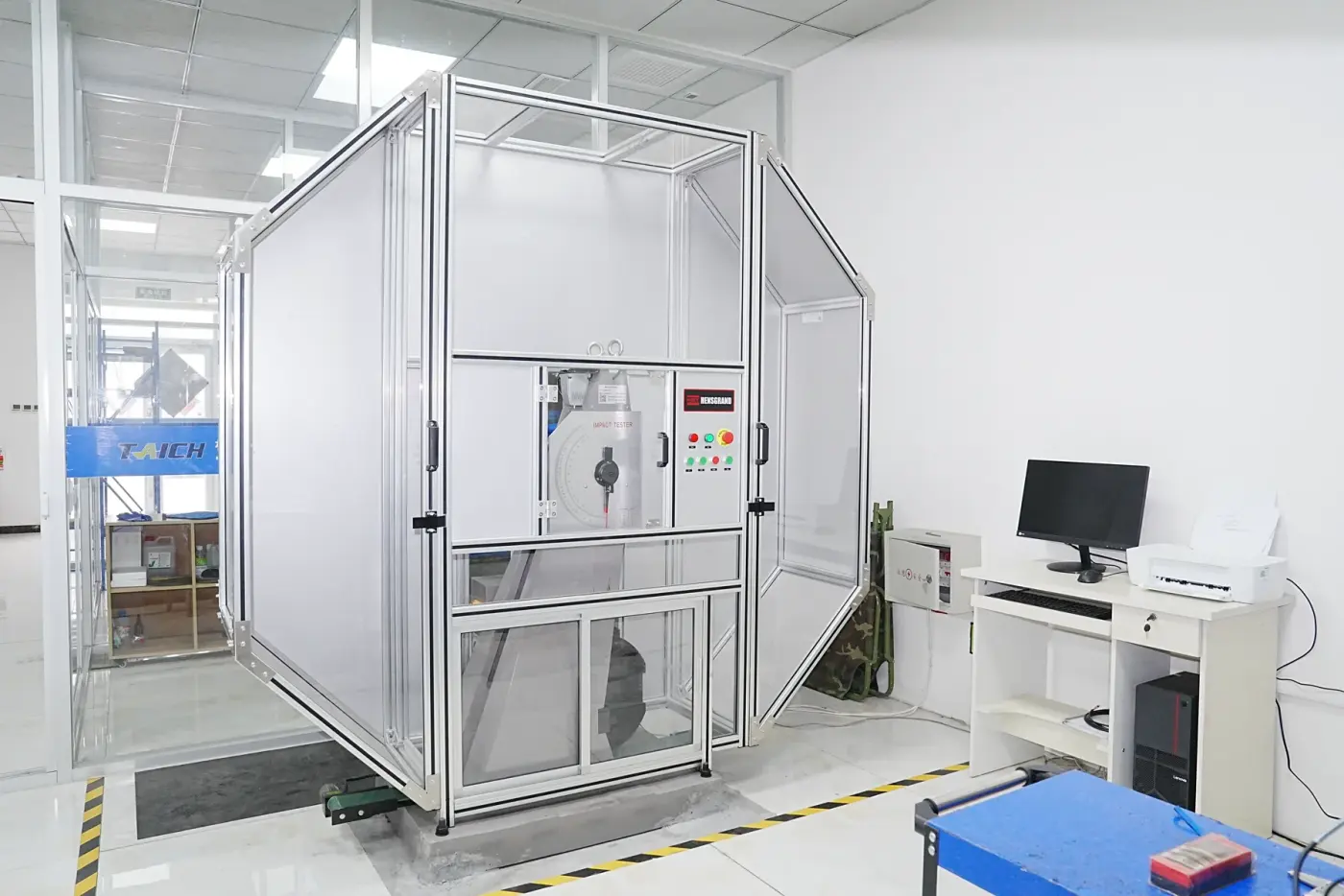 Enclosed testing equipment in the pipe fittings quality laboratory